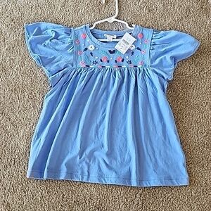 Crewcuts Girls Blue Floral Embroidered Top Large